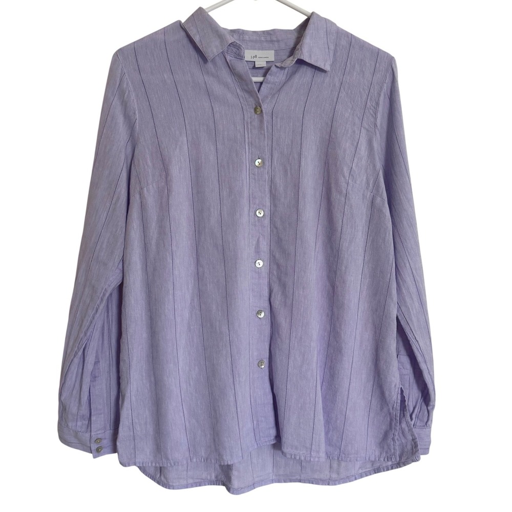 J.Jill Love Linen Women's Small Lavender Linen Cotton Button Front Shirt Striped